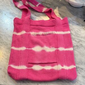 Love Shack Fancy Pink and White Knit Shoulder Bag